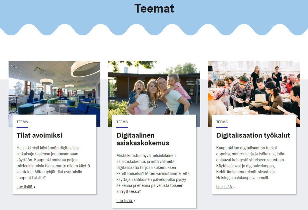 KUVA: Digitaalinen Helsinki -ohjelmassa työstettyjä teemakokonaisuuksia.